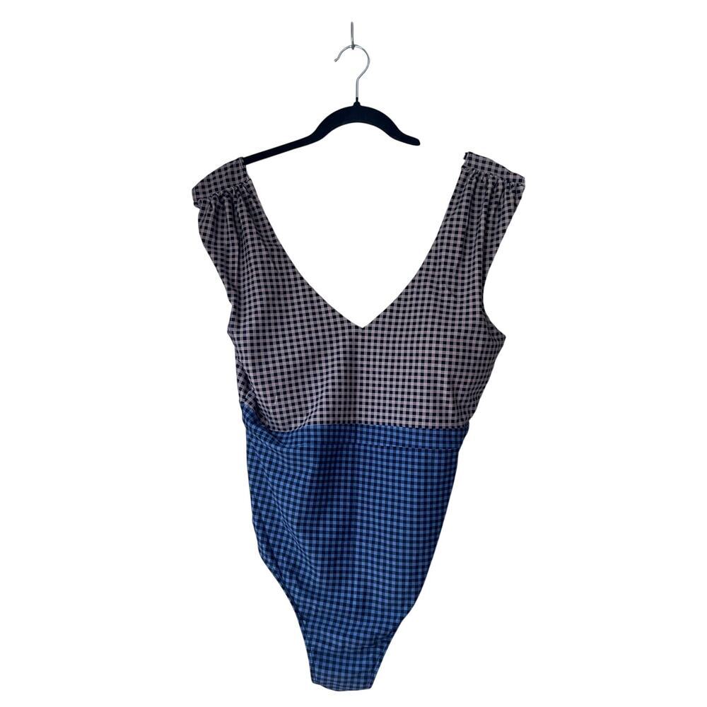 Summersalt Deep V One Piece Swim Swimsuit Bathing Suit Gingham Check Plus 16